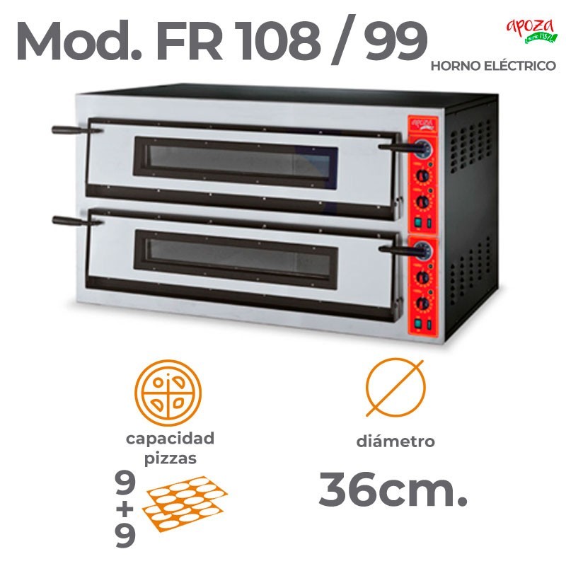 HORNO REFRACTARIO FR 108/99: 18 pizzas (9+9) de 36cm.
