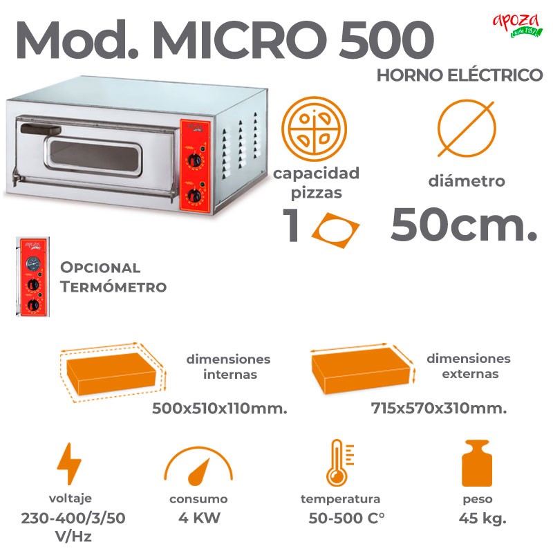 HORNO ELÉCTRICO MICRO 500 - 1 pizzas de 50cm.