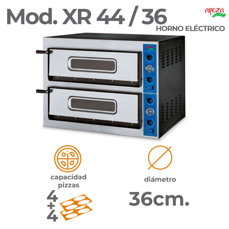 HORNO ELÉCTRICO XR44/36: 8 pizzas (4+4) de 36 cm.