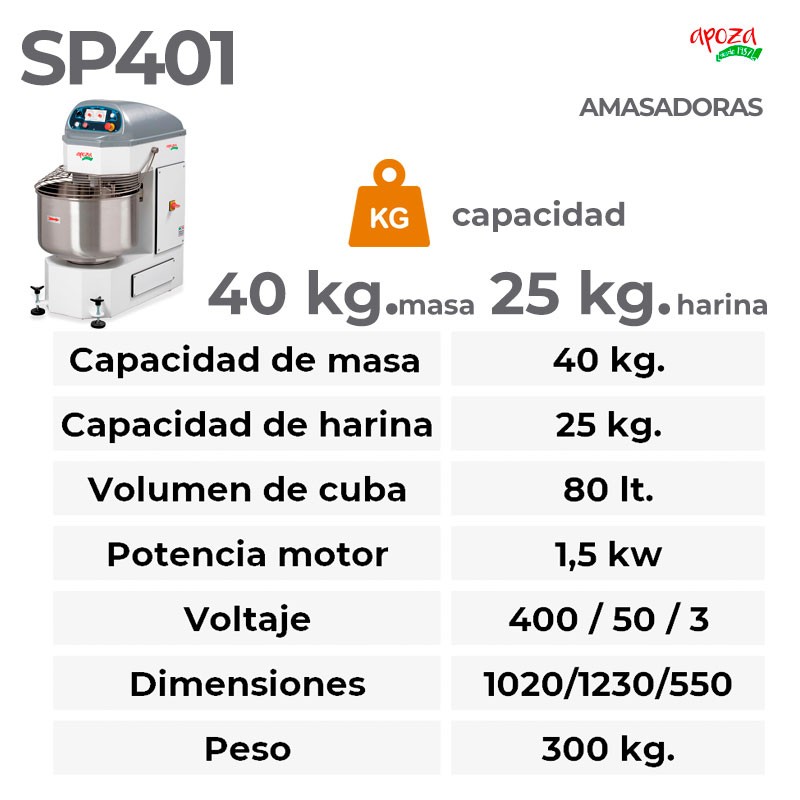 AMASADORA PROFESIONAL INDUSTRIAL A ESPIRAL 40 KG [sp401]
