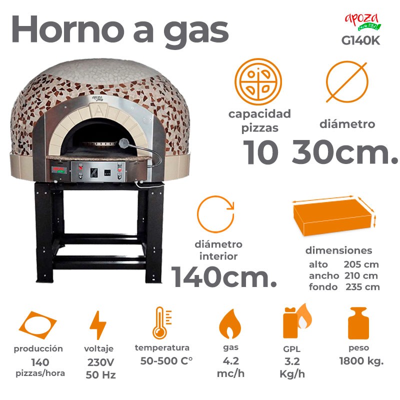 HORNO A GAS 10 PIZZAS DE 30 CM - 150 PIZZAS/HORA
