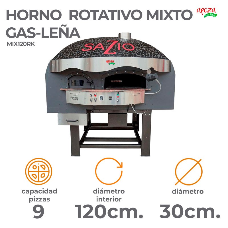 HORNO ROTATIVO MIXTO GAS-LEÑA DE 9 PIZZAS DE 30 CM - 135 PIZZAS/HORA